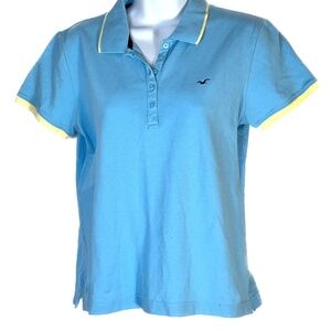 HANG TEN Polo Shirt Blue & Yellow Size L 100% Cotton Fitted